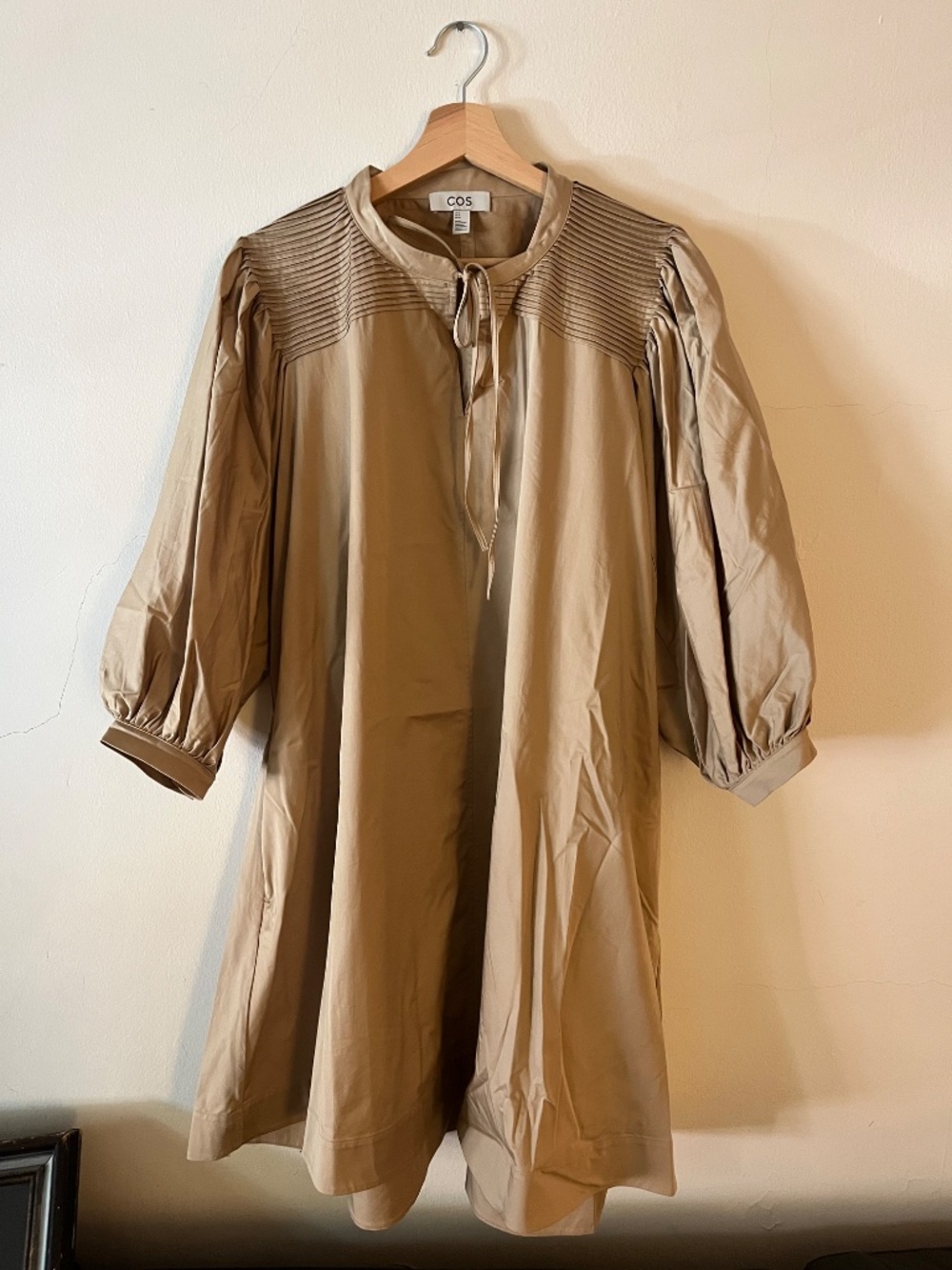 COS Beige Pintuck Yoke Mini Dress